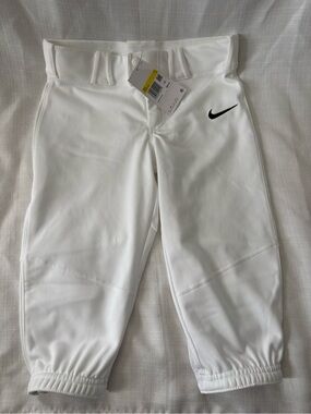 Nike White Kids Baseball Pants with Black Swoosh